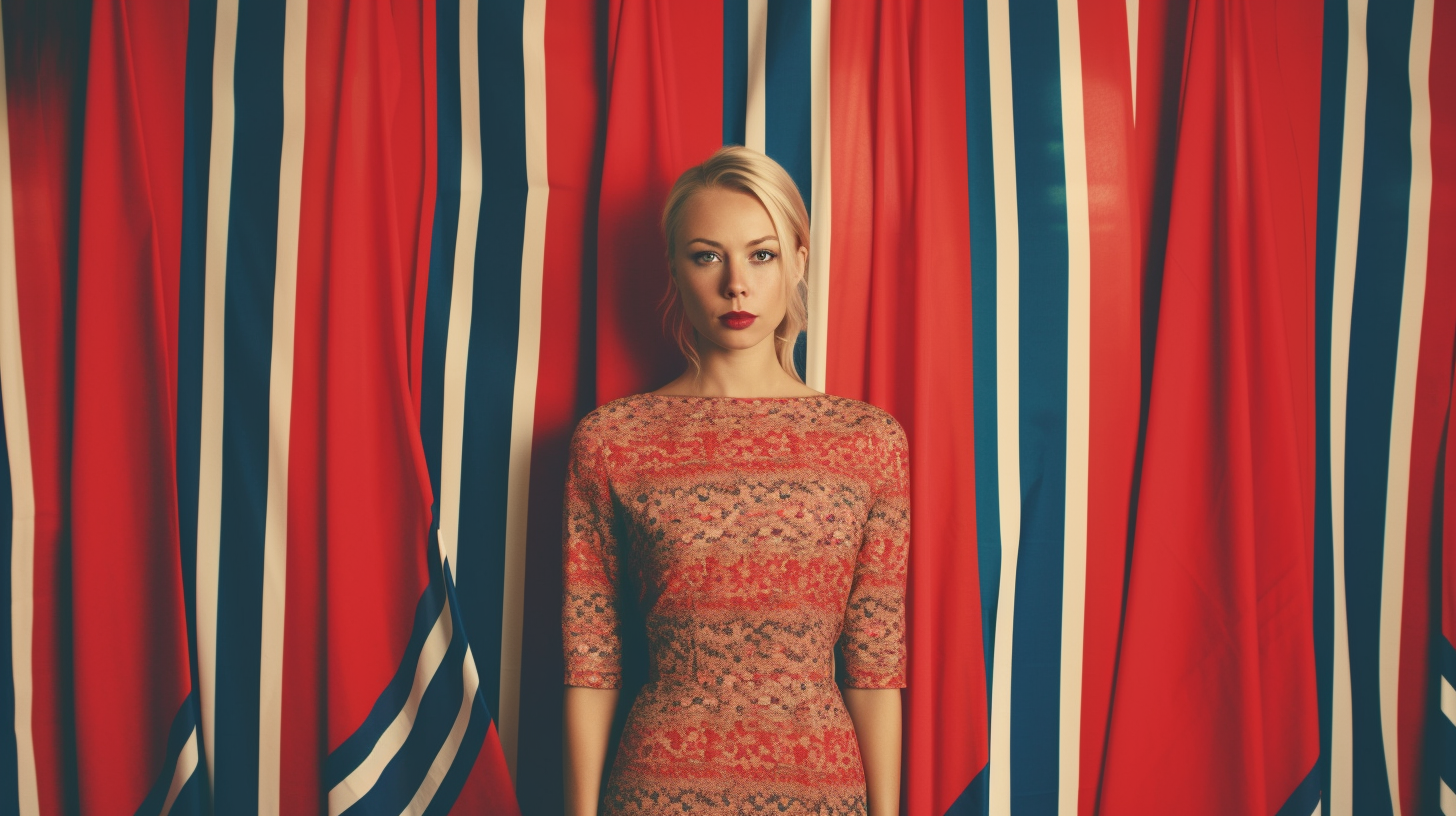 Ingrid Hjort in front of Norwegian Flag